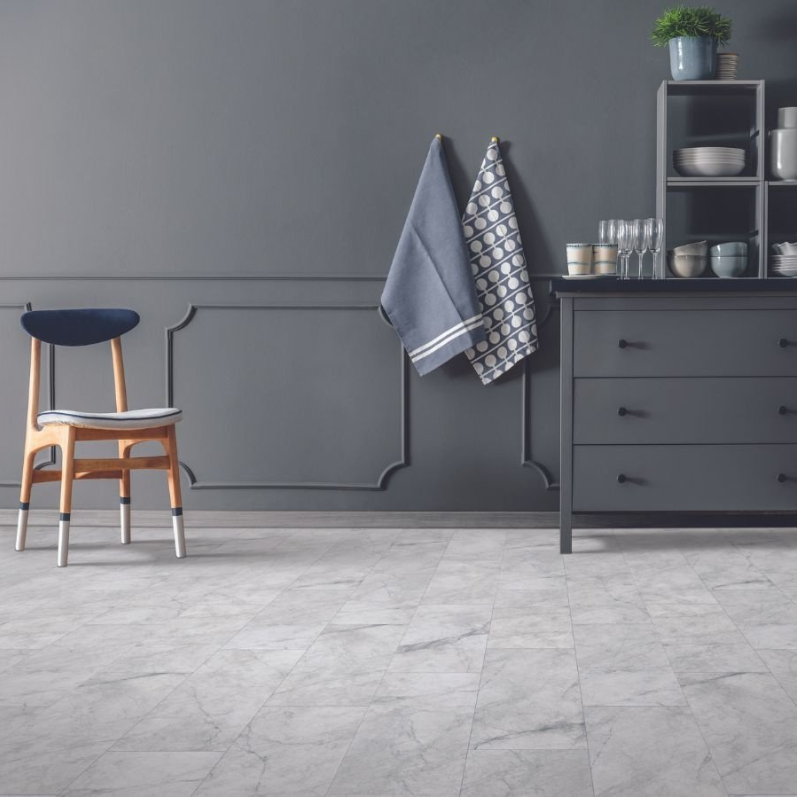 Tile floors in a dining room